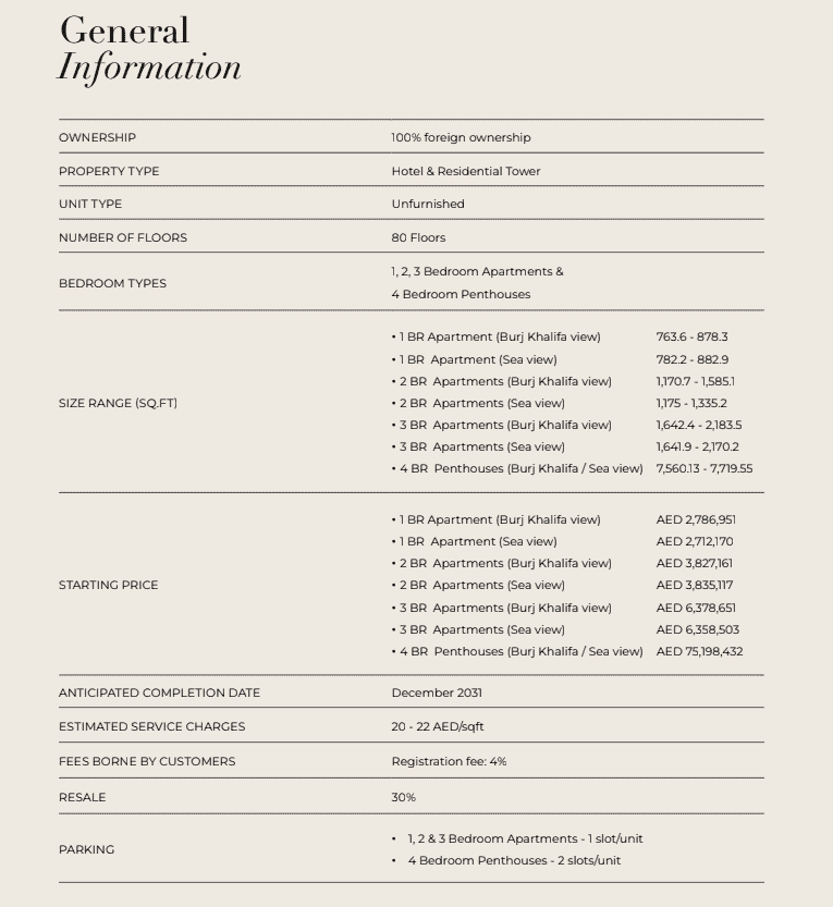 トランプタワー・ドバイの物件概要